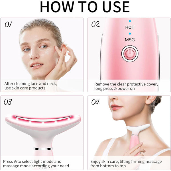Facial And Neck Massager, Pink Neck Beauty Device - Relief For Body