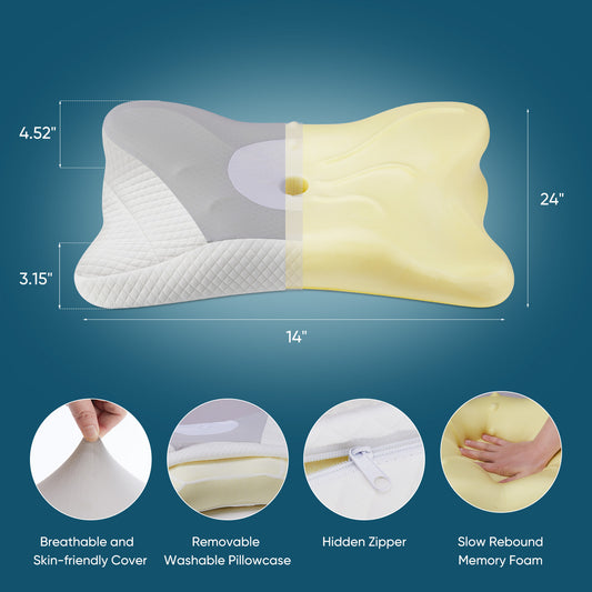 Ergonomic Foam Neck Pillow, Neck Support, Neck Protection Good Sleep - Relief For Body